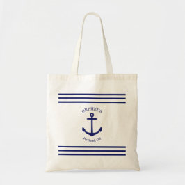 Bolsa Tote Emblema de Âncora Personalizado Náutico (branco e 