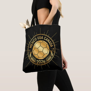 Bolsa Tote Emblema de Futebol Dourado 2026 México EUA Canad