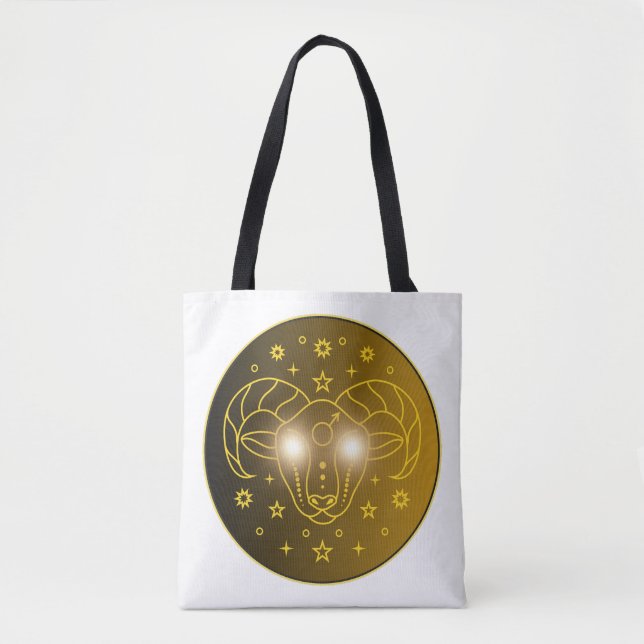 Bolsa Tote Emblema do Zodíaco de Áries | Símbolo Celestial Mi (Frente)