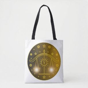 Bolsa Tote Emblema do Zodíaco de Libra   Símbolo Celestial Mi