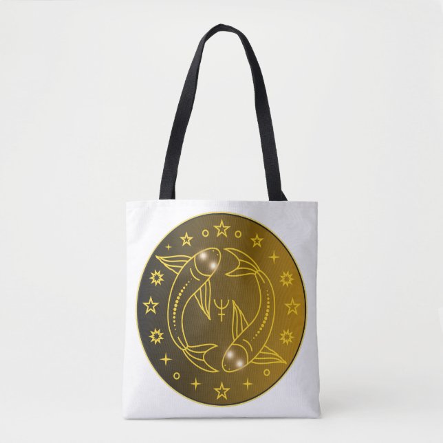 Bolsa Tote Emblema do Zodíaco de Peixes | Símbolo Celestial M (Frente)