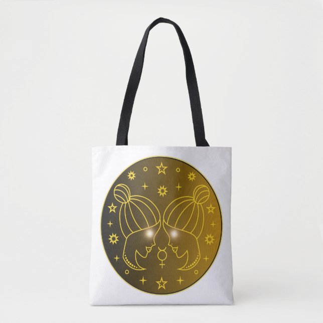 Bolsa Tote Emblema do Zodíaco Gêmeos | Símbolo Celestial Mini (Frente)