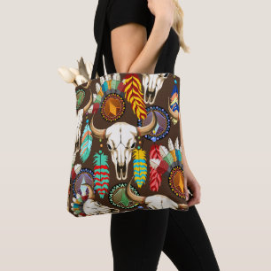 Bolsa Tote Emblema Nativo Americano de Crânio de Búfalo