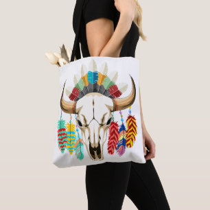 Bolsa Tote Emblema Nativo Americano de Crânio de Búfalo