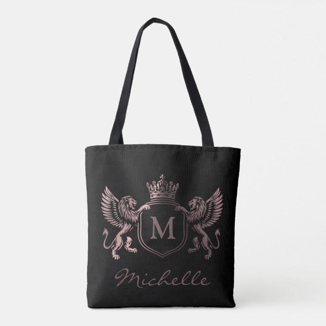 Bolsa Tote Emblema Real Coroa Leões Monograma Scripta Rosa Do (Verso)