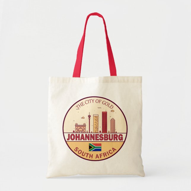 Bolsa Tote Emblema Skyline Cidade de Joanesburgo África do Su (Frente)