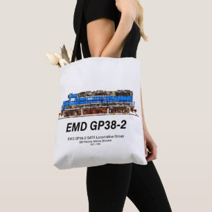 Bolsa Tote EMD GP38-2 Locomotive diesel azul e branco GATX