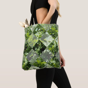 Bolsa Tote Emerald Elegance: Folhas Verdes em Diamond Cut,