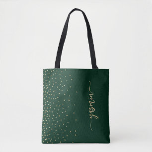 Bolsa Tote Emerald Green Dourado Square Confetti Personalizad