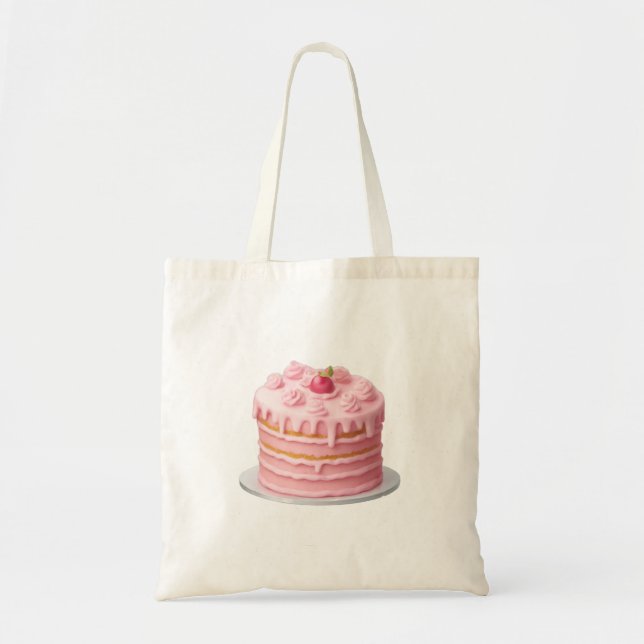 Bolsa Tote Emoji De Bolo De Discagem Em Camada Rosa (Frente)