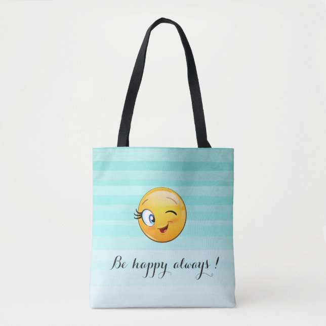 Bolsa Tote Emoji Vencendo Adorável Seja feliz sempre (Frente)