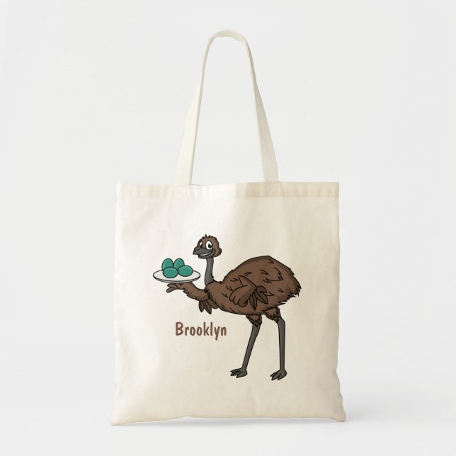 Bolsa Tote Emu com ilustração de desenho animado de ovos (Frente)