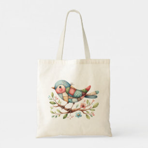 Bolsa Tote Encantadora Folk Art Bird Acentos Florais