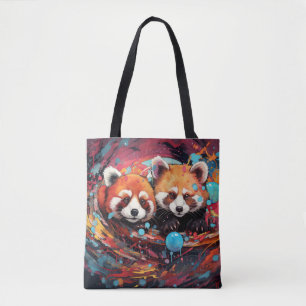 Bolsa Tote Encantamento de Animais Coloridos de Panda Vermelh