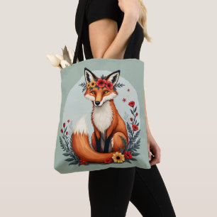 Bolsa Tote Encantando Arte Foliar de Fox Woodland Floral