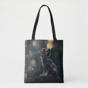 Bolsa Tote Encantando Lobo Bebê Assistindo Vagalumes