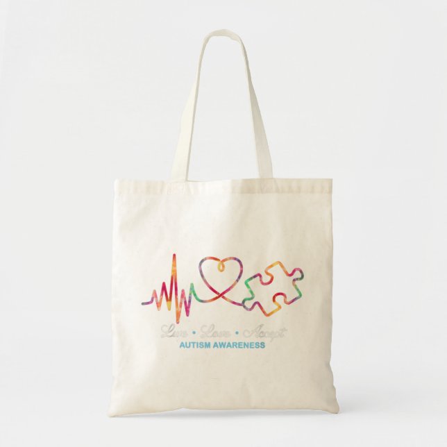 Bolsa Tote Encerramento de string de desenhoAccept Autism Awa (Frente)