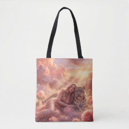 Bolsa Tote Enchanting Woman & Snow Leopard in Dreamy Clouds T