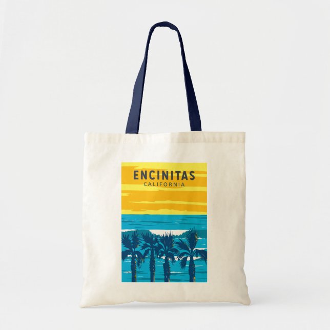 Bolsa Tote Encinitas California Viagem Art Vintage (Frente)