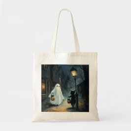 Bolsa Tote Encontro de Ghost e Gato do Halloween