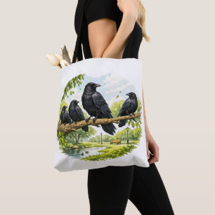 Bolsa Tote Encontro Silencioso – Corvos em um Galho de Parque