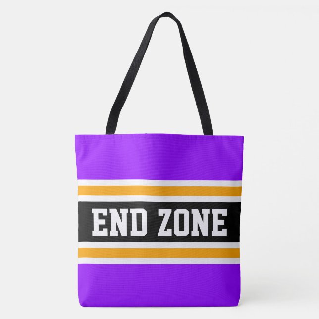 Bolsa Tote END ZONE Negrito Roxo Laranja Preto Listras (Frente)