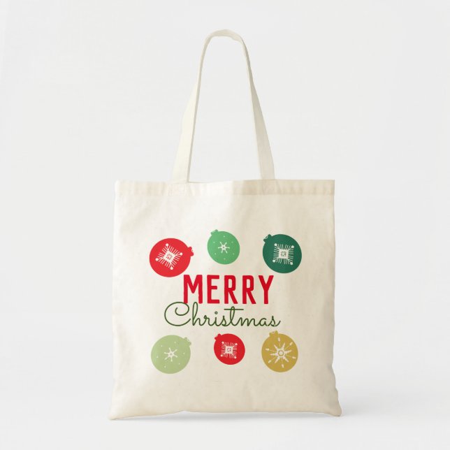 Bolsa Tote Enfeite de Flocos de Neve Natal Feliz (Frente)