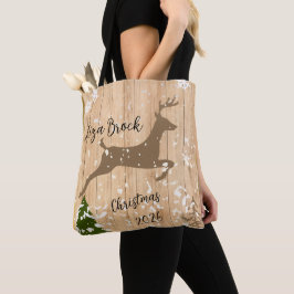 Bolsa Tote Enfeite de Natal personalizado com cerva em fundo 