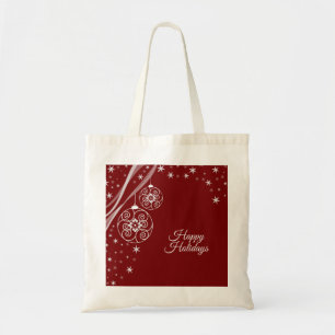 Bolsa Tote Enfeites Brancos de Natal Estrelas Vermelhas Elega