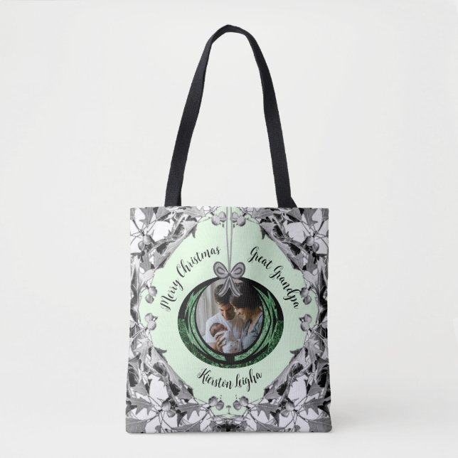 Bolsa Tote Enfeites de natal de presentes de fotos em script  (Frente)