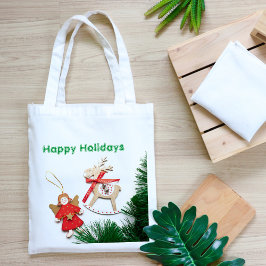 Bolsa Tote Enfeites de natal vermelhos em sacos brancos de To