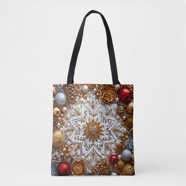 Bolsa Tote Enfeites Festivos de Natal & Brilho de Feriado (Frente)