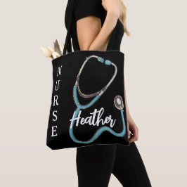 Bolsa Tote Enfermeira Bonita, Estetoscópio Teal Black Minimal