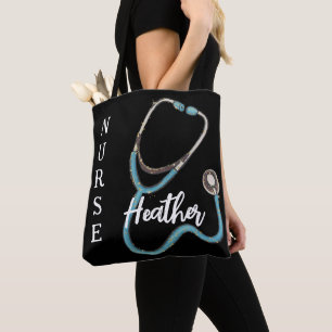 Bolsa Tote Enfermeira Bonita, Estetoscópio Teal Black Minimal
