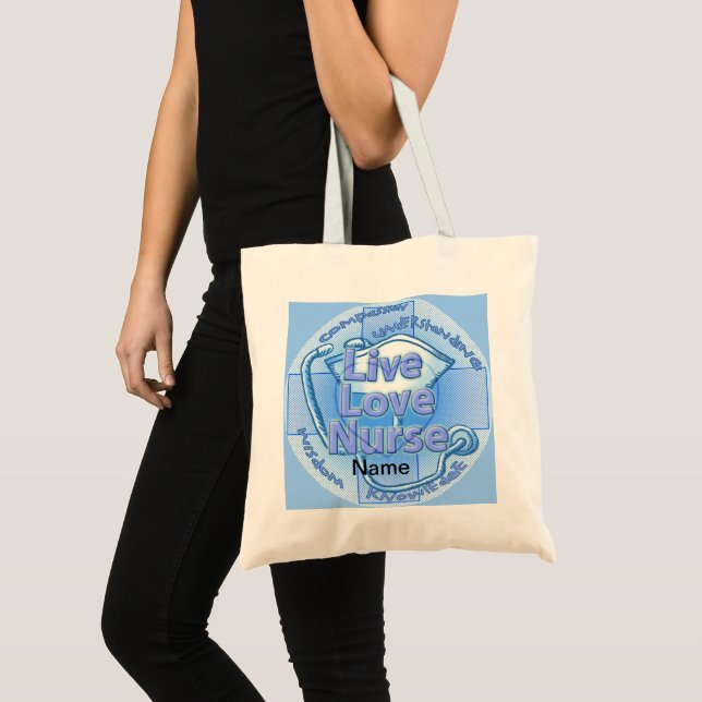 Bolsa Tote enfermeira de amor ao vivo azul (Frente (produto))