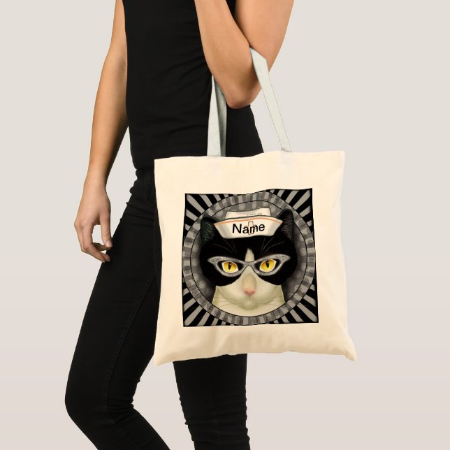 Bolsa Tote Enfermeira de gatos Tuxedo (Frente (produto))