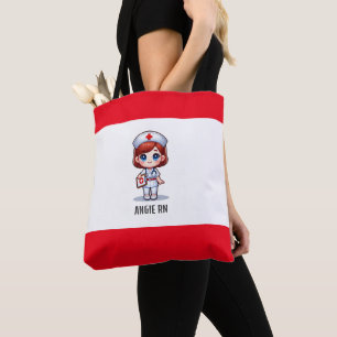 Bolsa Tote Enfermeira de manga bonita com olhos azuis vermelh