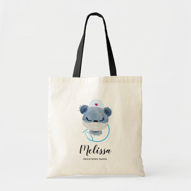 Bolsa Tote Enfermeira de Urso Bonito Vestindo uma Máscara Méd (Frente)