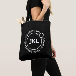 Bolsa Tote Enfermeira do estetoscópio branco-preto moderno mo