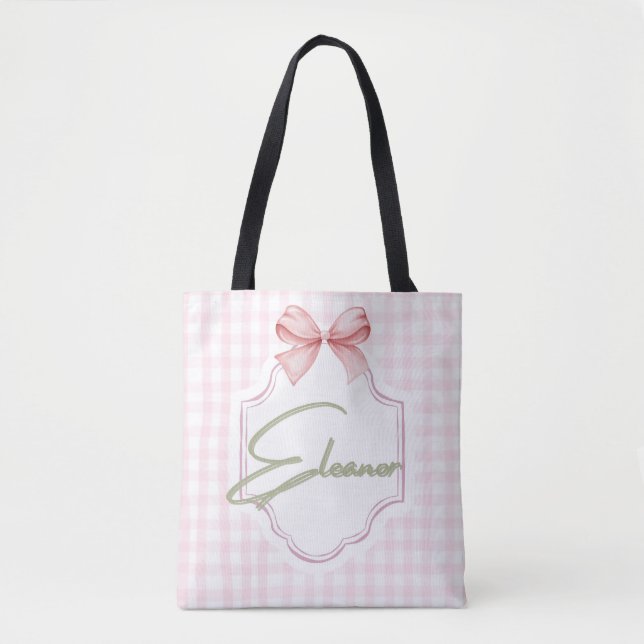 Bolsa Tote Enfermeira Eleanor Baby Nursery Gingham Personaliz (Frente)