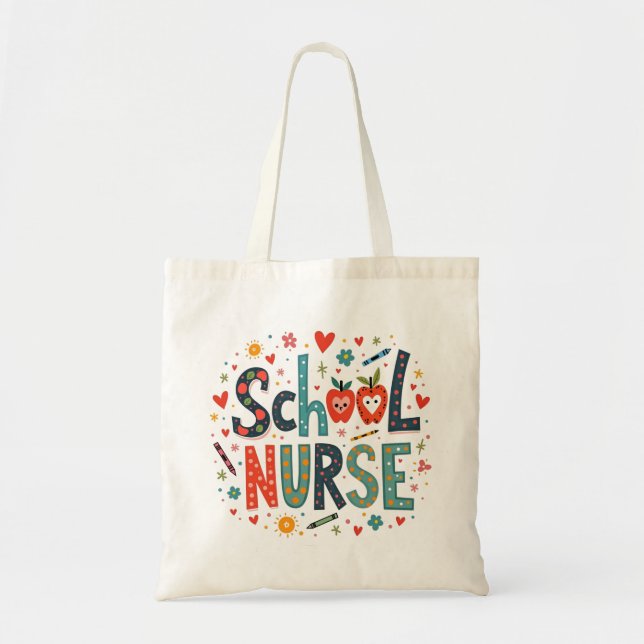 Bolsa Tote Enfermeira escolar - Design divertida e Colorida (Frente)
