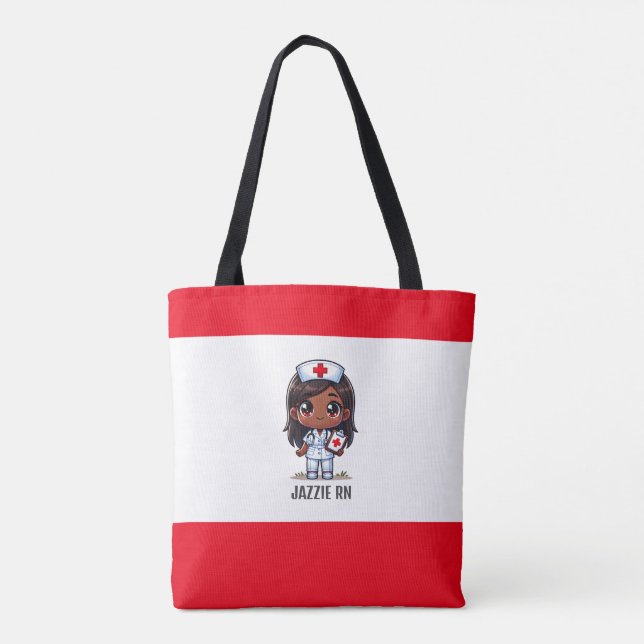 Bolsa Tote Enfermeira Negra de Manga Bonita Cabelo Vermelho e (Verso)