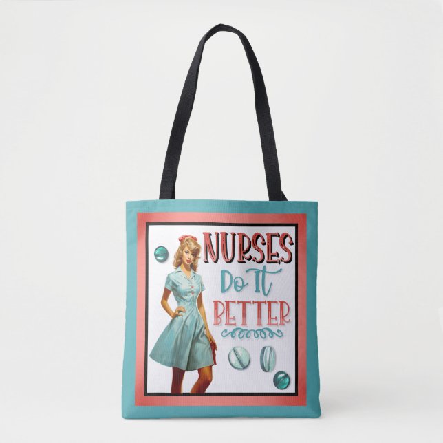 Bolsa Tote Enfermeira Nostálgica Bonita Enfermeira Pinup Faz  (Frente)