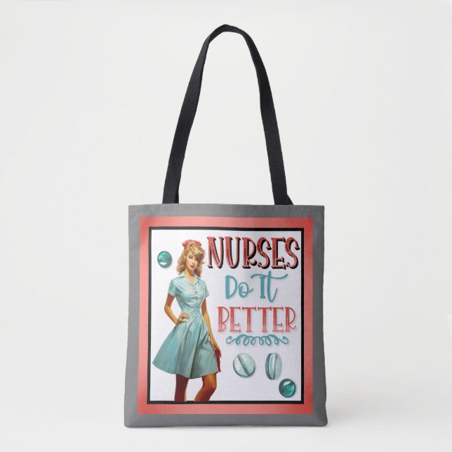 Bolsa Tote Enfermeira Nostálgica Bonita Enfermeira Pinup Faz  (Frente)