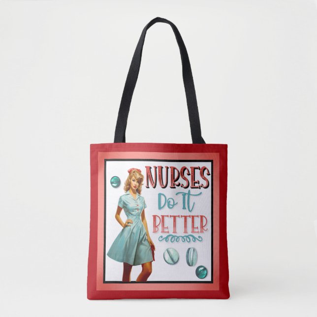 Bolsa Tote Enfermeira Nostálgica Bonita Enfermeira Pinup Faz  (Frente)