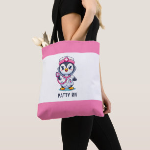 Bolsa Tote Enfermeira Pinguim-Rosa-Rosa-Estioscópio Personali