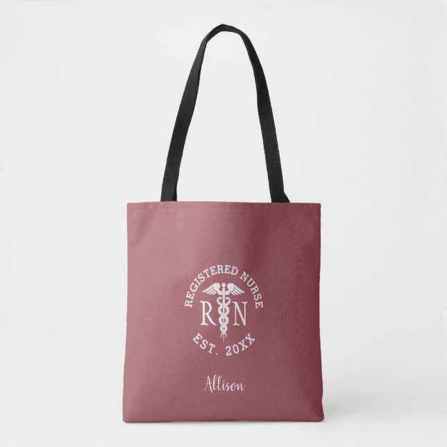 Bolsa Tote Enfermeira Registrada Caduceus Pink Rose Personali (Frente)