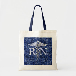 Bolsa Tote Enfermeira Registrada RN Caduceu em Camo Azul