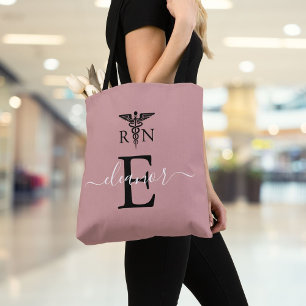 Bolsa Tote Enfermeira Registrada RN Rosa Corado Monograma