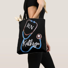 Bolsa Tote Enfermeira RN Azul Cor-de-rosa Estetoscópio Negro 